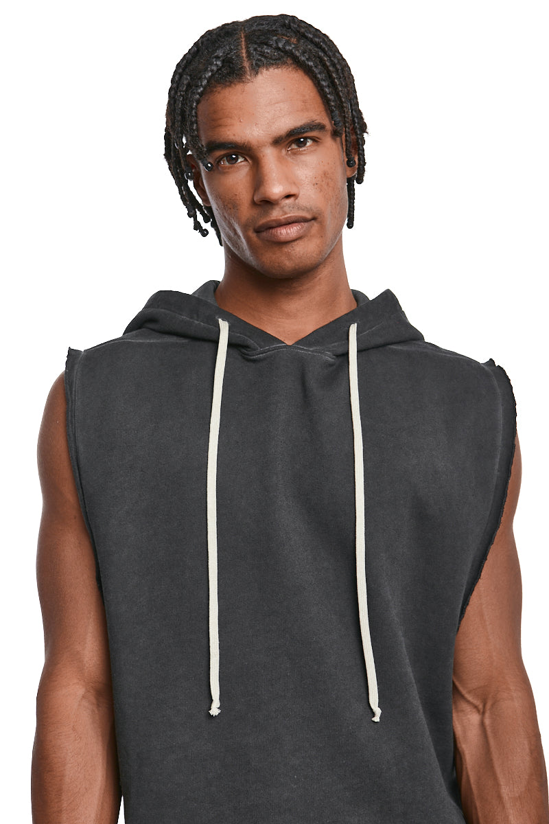 FADED BLACK HOODED SWEAT TOP
