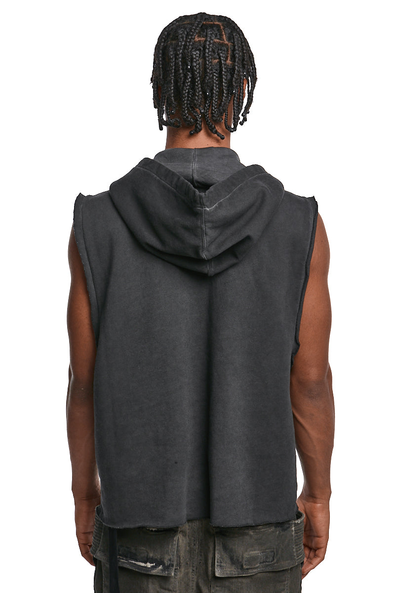 FADED BLACK HOODED SWEAT TOP