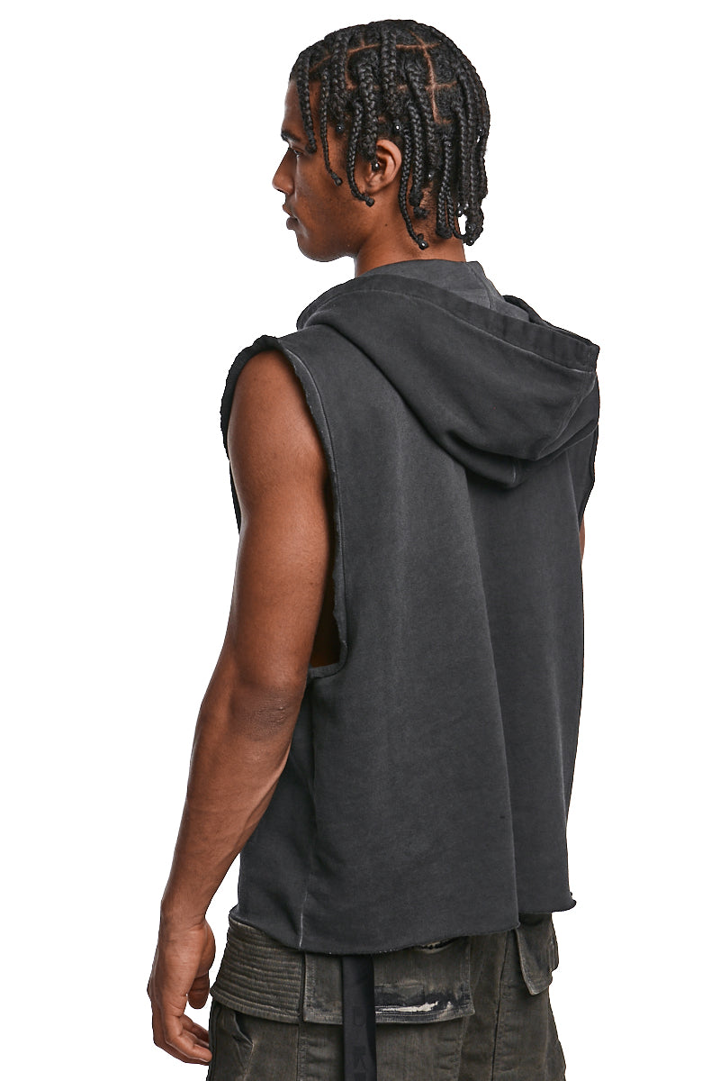 FADED BLACK HOODED SWEAT TOP