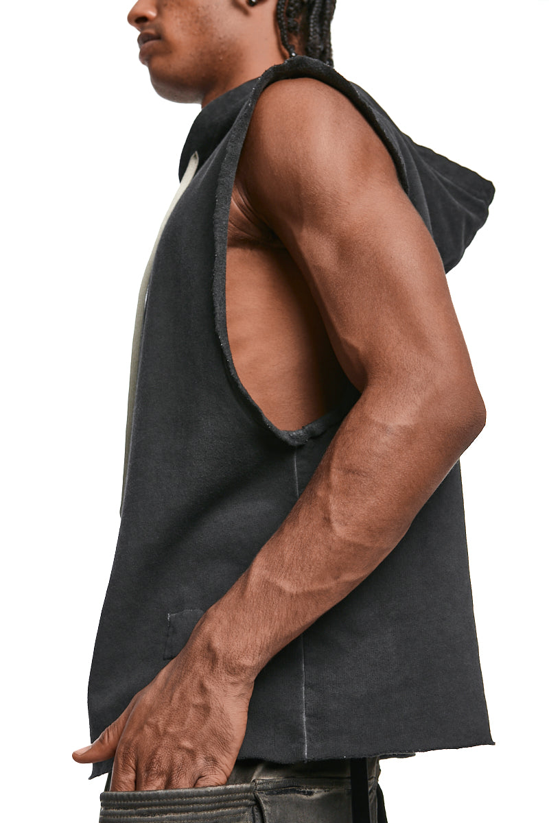 FADED BLACK HOODED SWEAT TOP
