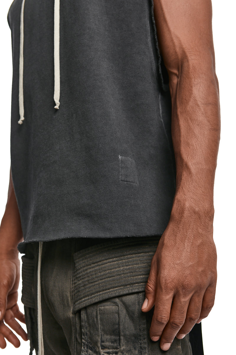 FADED BLACK HOODED SWEAT TOP