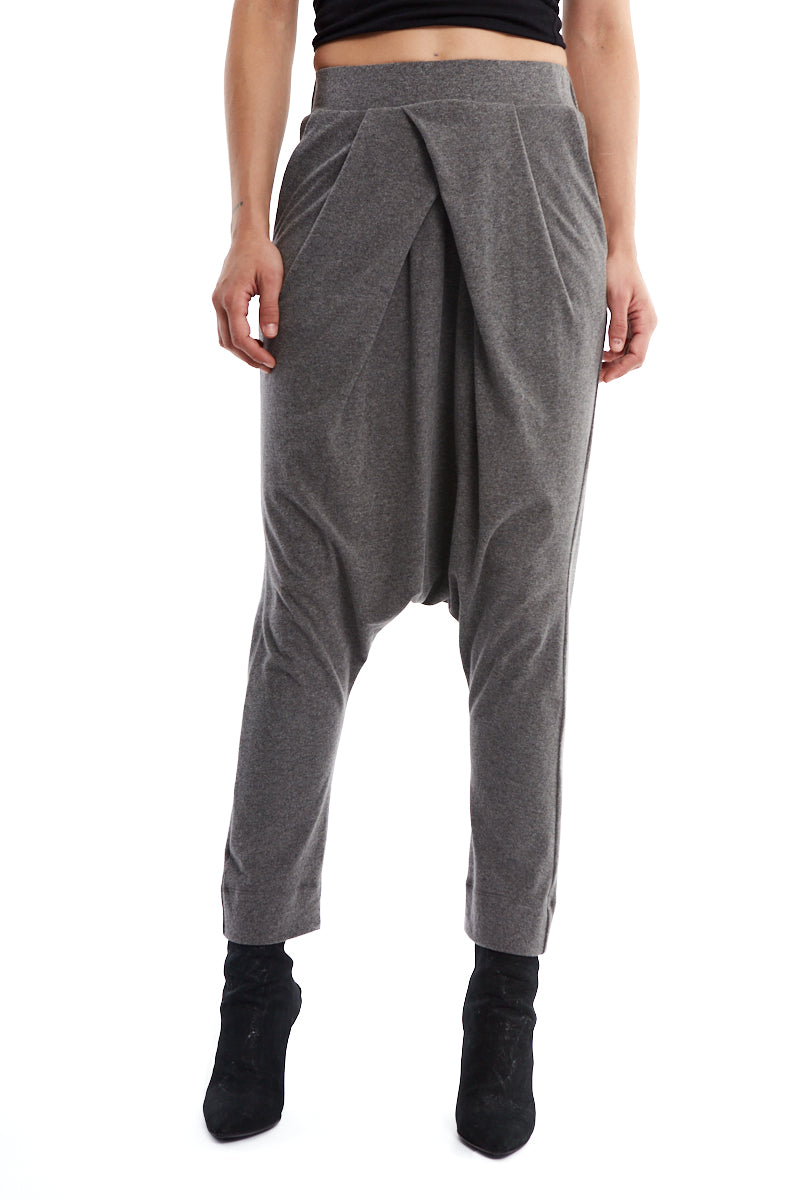 GREY SOFT JERSEY DROP CROTCH PANTS