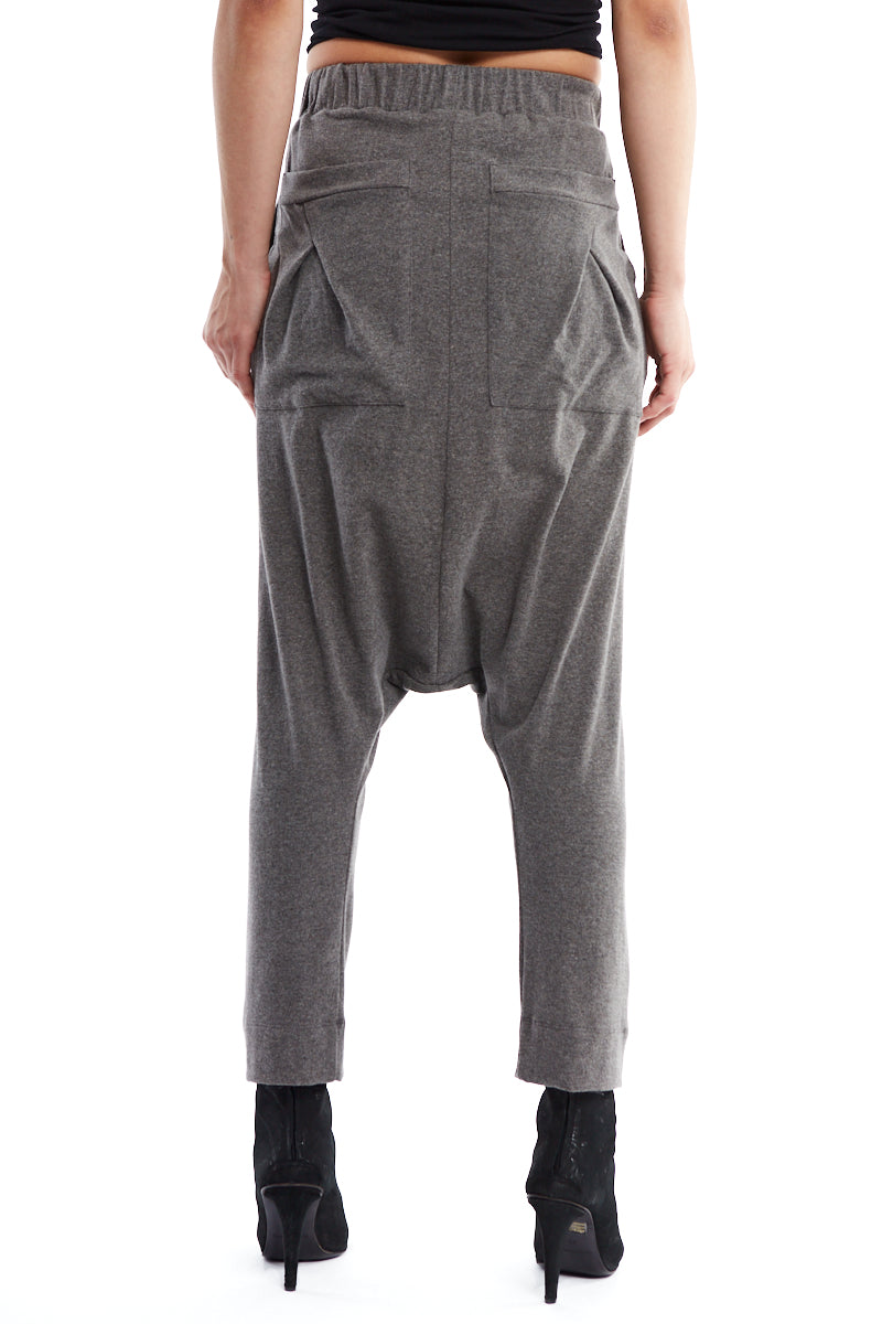 GREY SOFT JERSEY DROP CROTCH PANTS