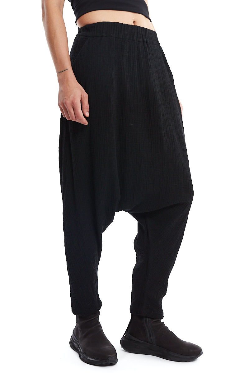 Black Loose Fit Drop Crotch Pants | Wholesale Boho Clothing