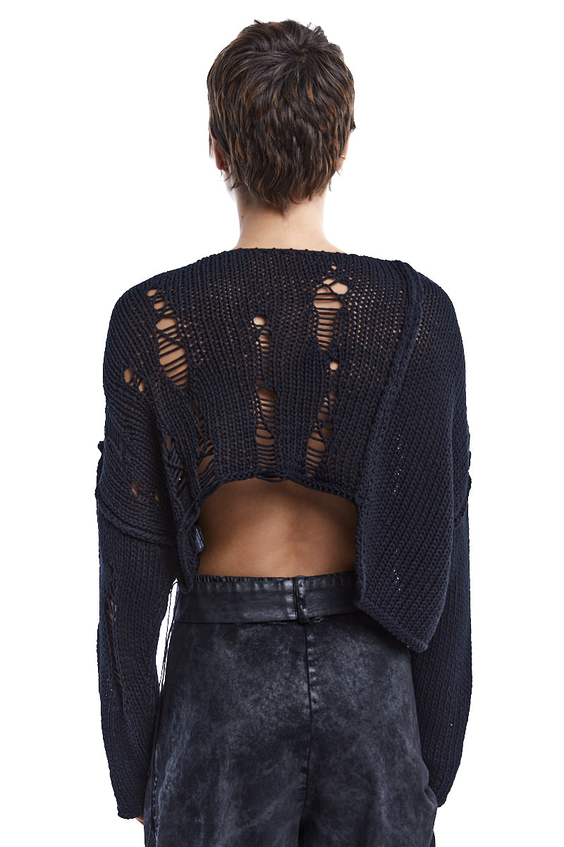 BLACK CROPPED OPENWORK JUMPER