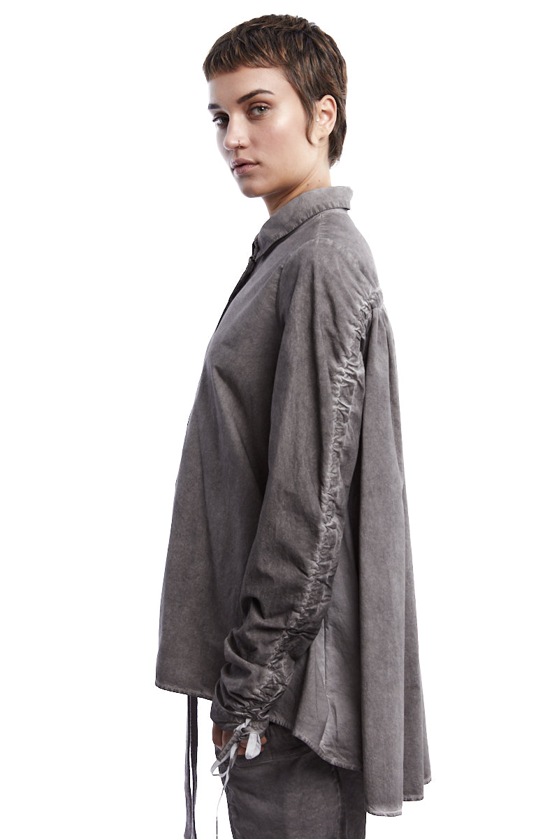 STUDIO-B3 BEIGE OLD DYED DRAWSTRING SHIRT - frontal