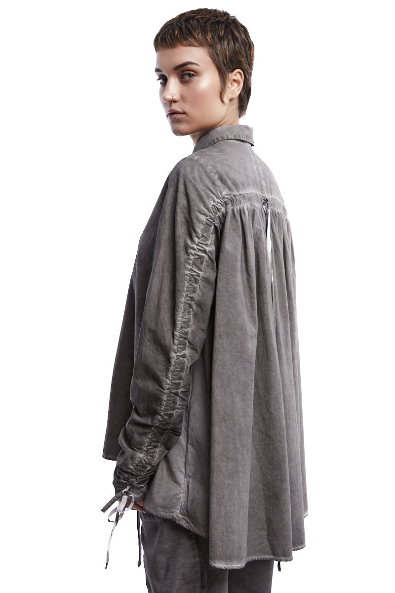 STUDIO-B3 BEIGE OLD DYED DRAWSTRING SHIRT - frontal