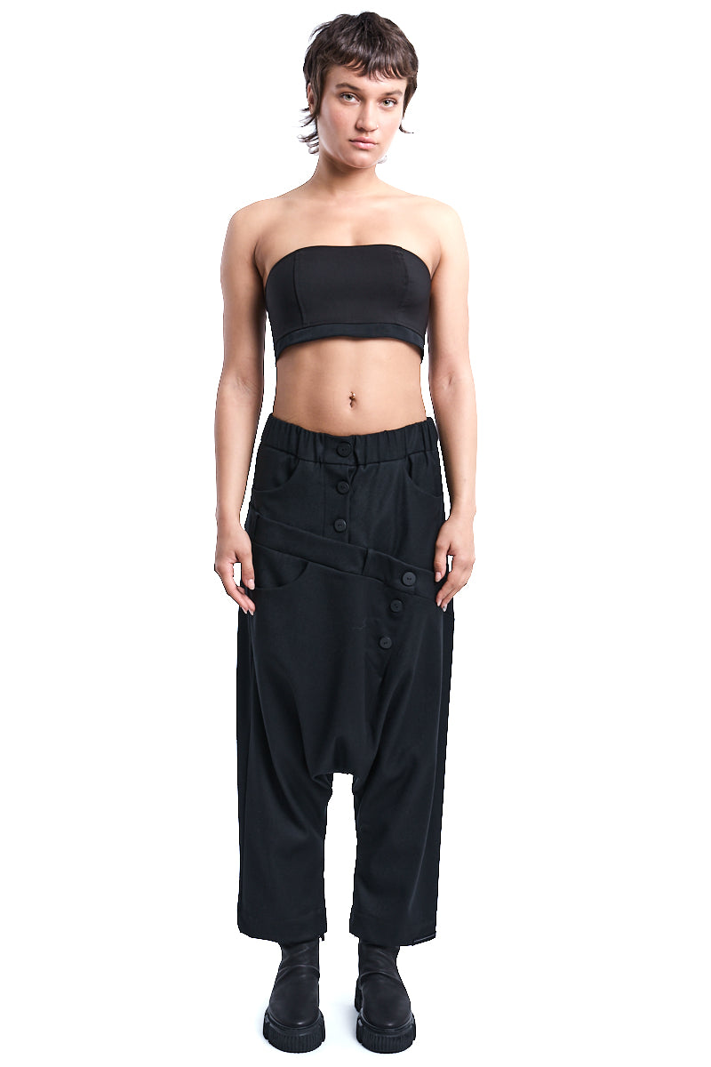BLACK DOUBLE WAISTBAND PANTS