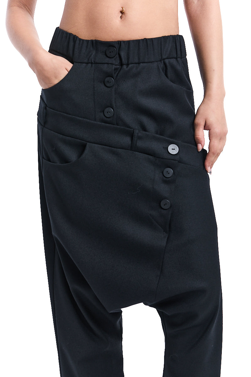BLACK DOUBLE WAISTBAND PANTS