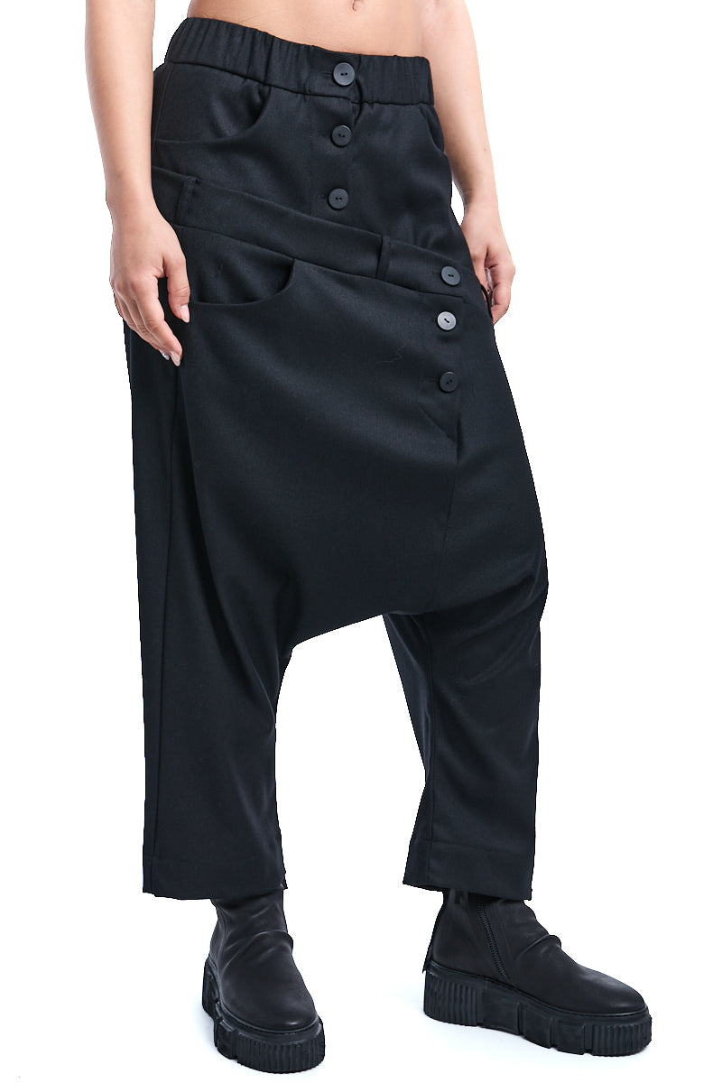 BLACK DOUBLE WAISTBAND PANTS