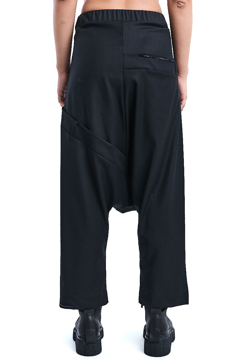 BLACK DOUBLE WAISTBAND PANTS