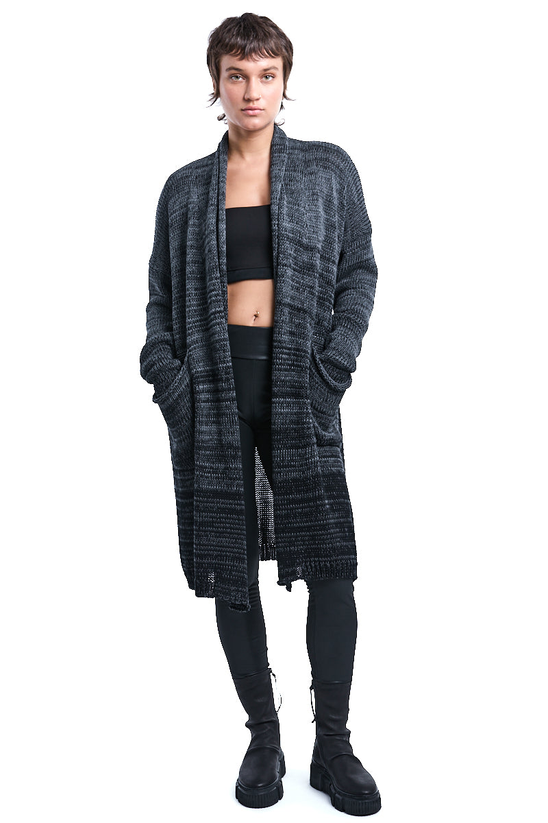 GREY CHUNKY COTTON KNITTED CARDIGAN