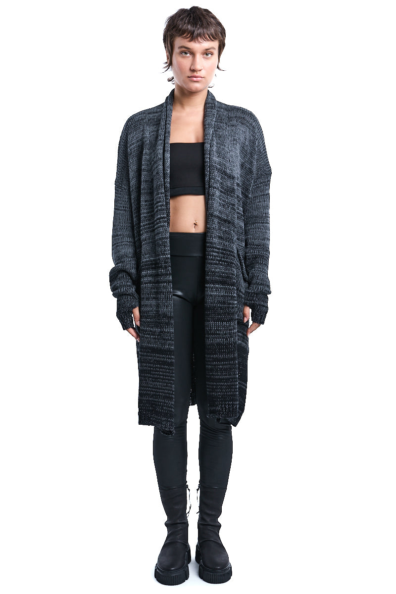 GREY CHUNKY COTTON KNITTED CARDIGAN