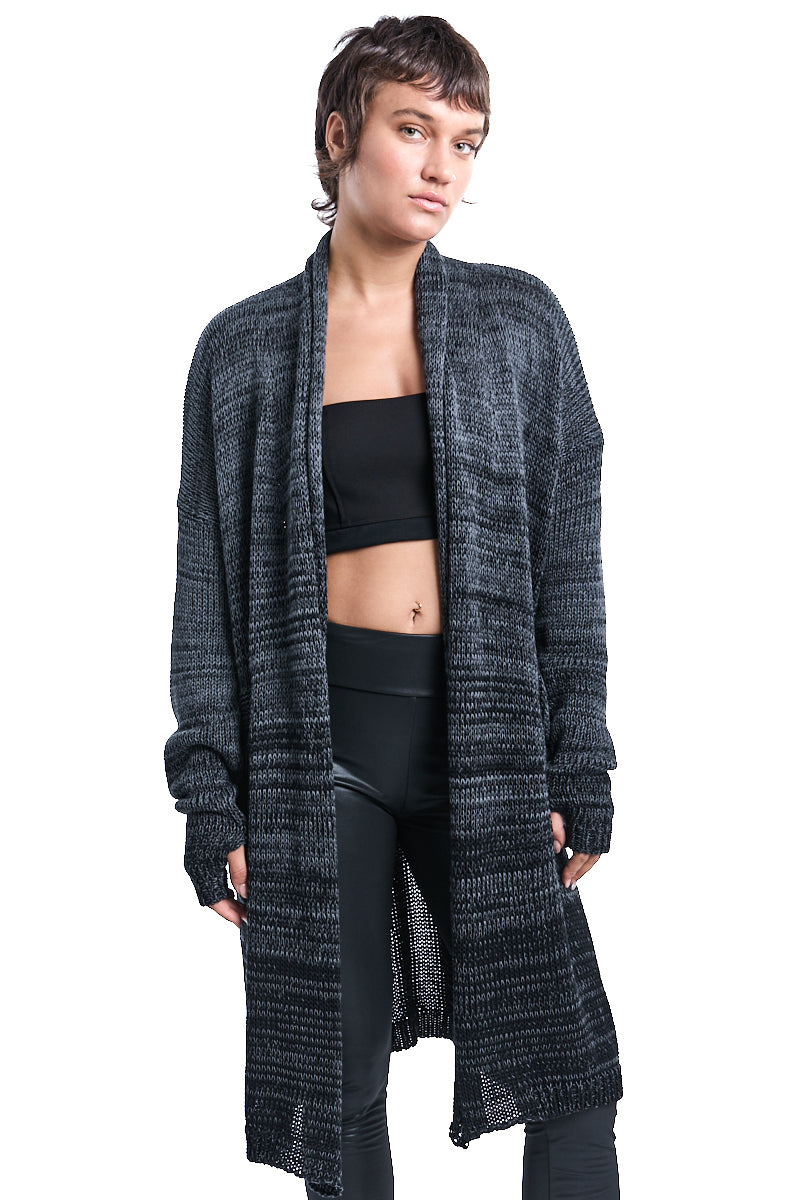 GREY CHUNKY COTTON KNITTED CARDIGAN