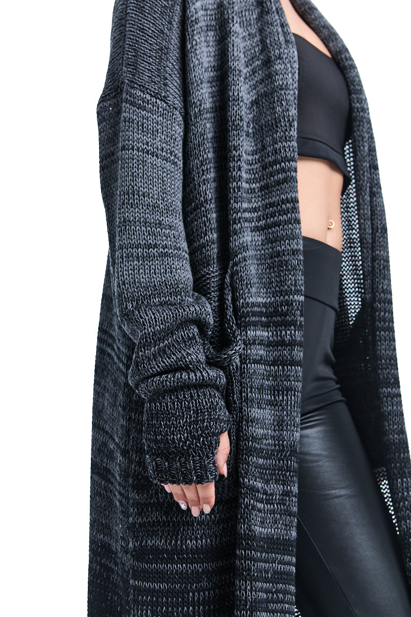 GREY CHUNKY COTTON KNITTED CARDIGAN