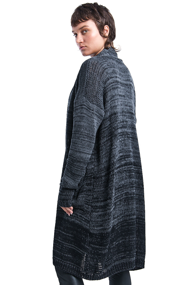 GREY CHUNKY COTTON KNITTED CARDIGAN