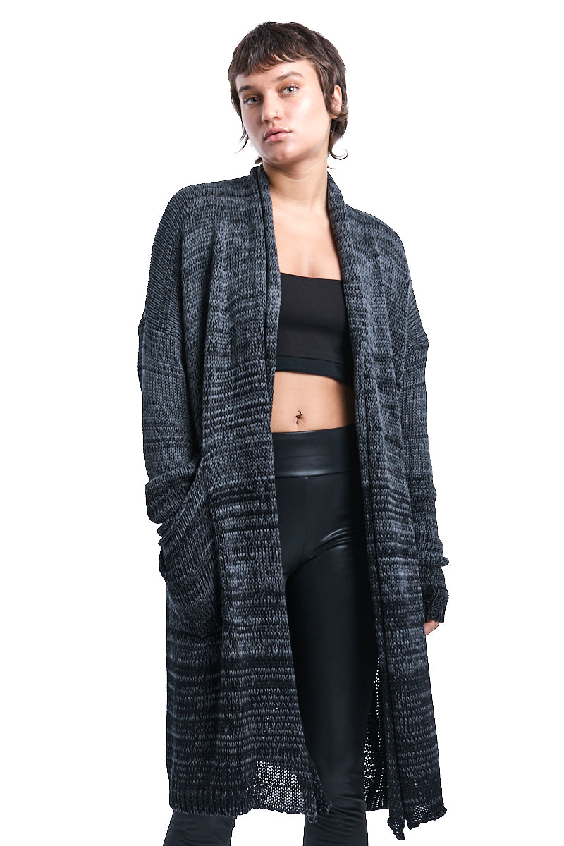 GREY CHUNKY COTTON KNITTED CARDIGAN