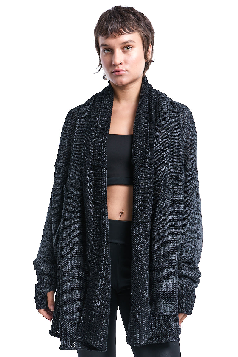 GREY CHUNKY COTTON KNITTED CARDIGAN