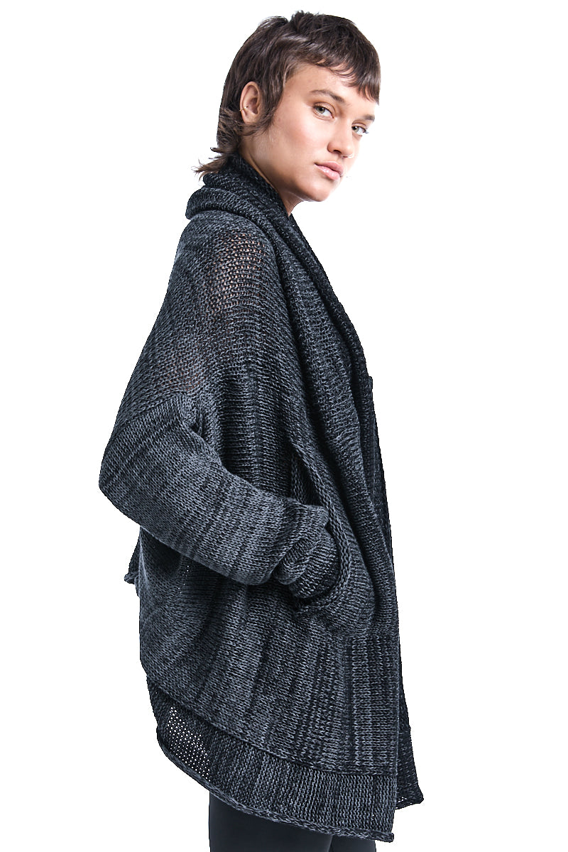 GREY CHUNKY COTTON KNITTED CARDIGAN