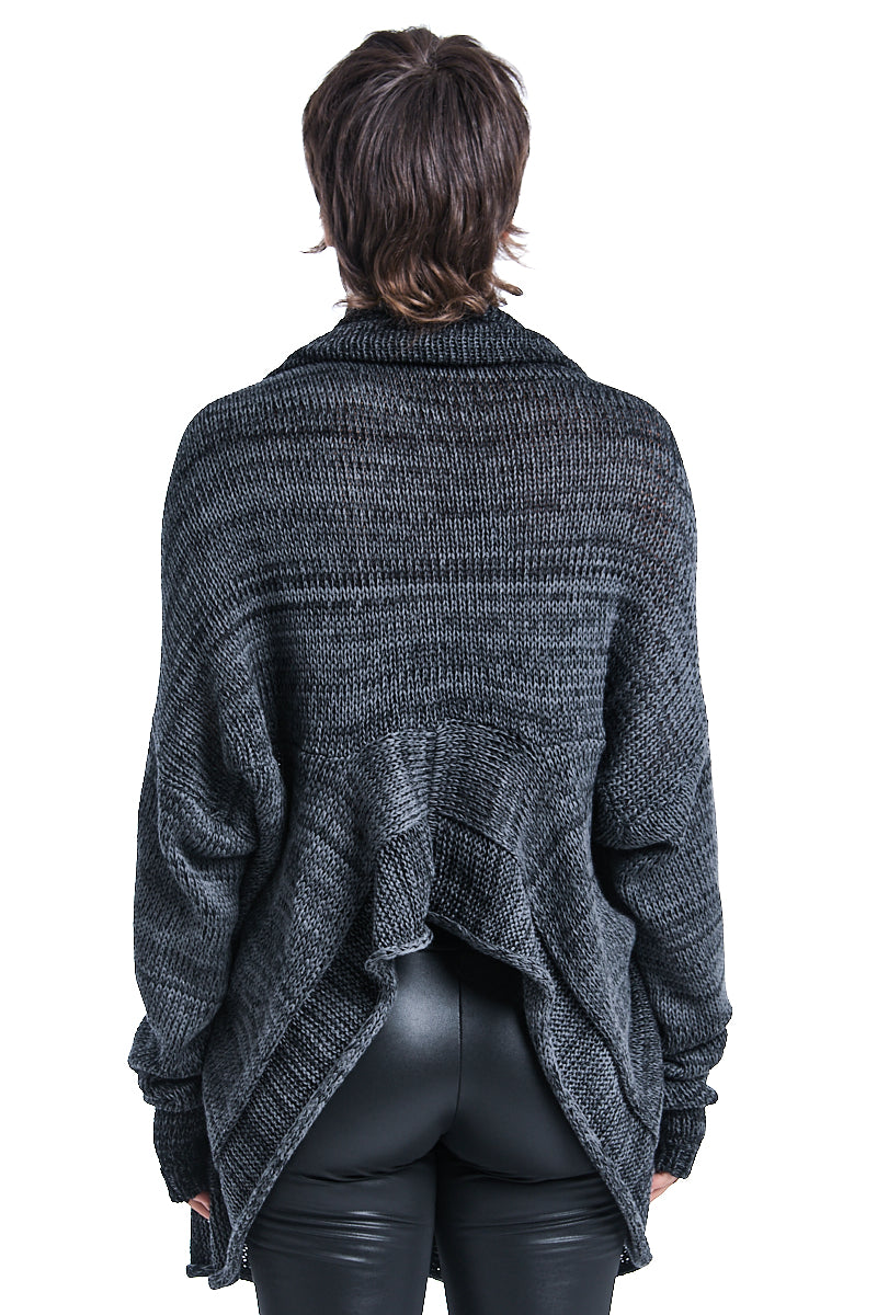 GREY CHUNKY COTTON KNITTED CARDIGAN