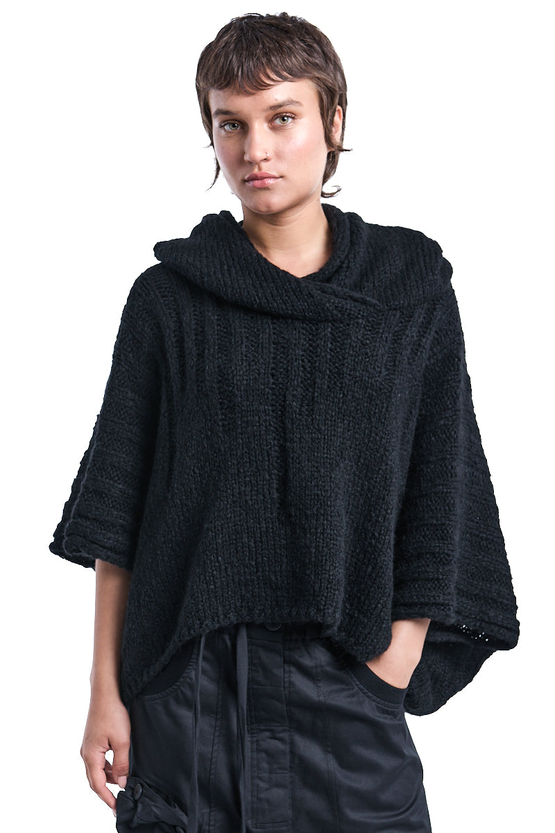 BLACK HOODED PONCHO