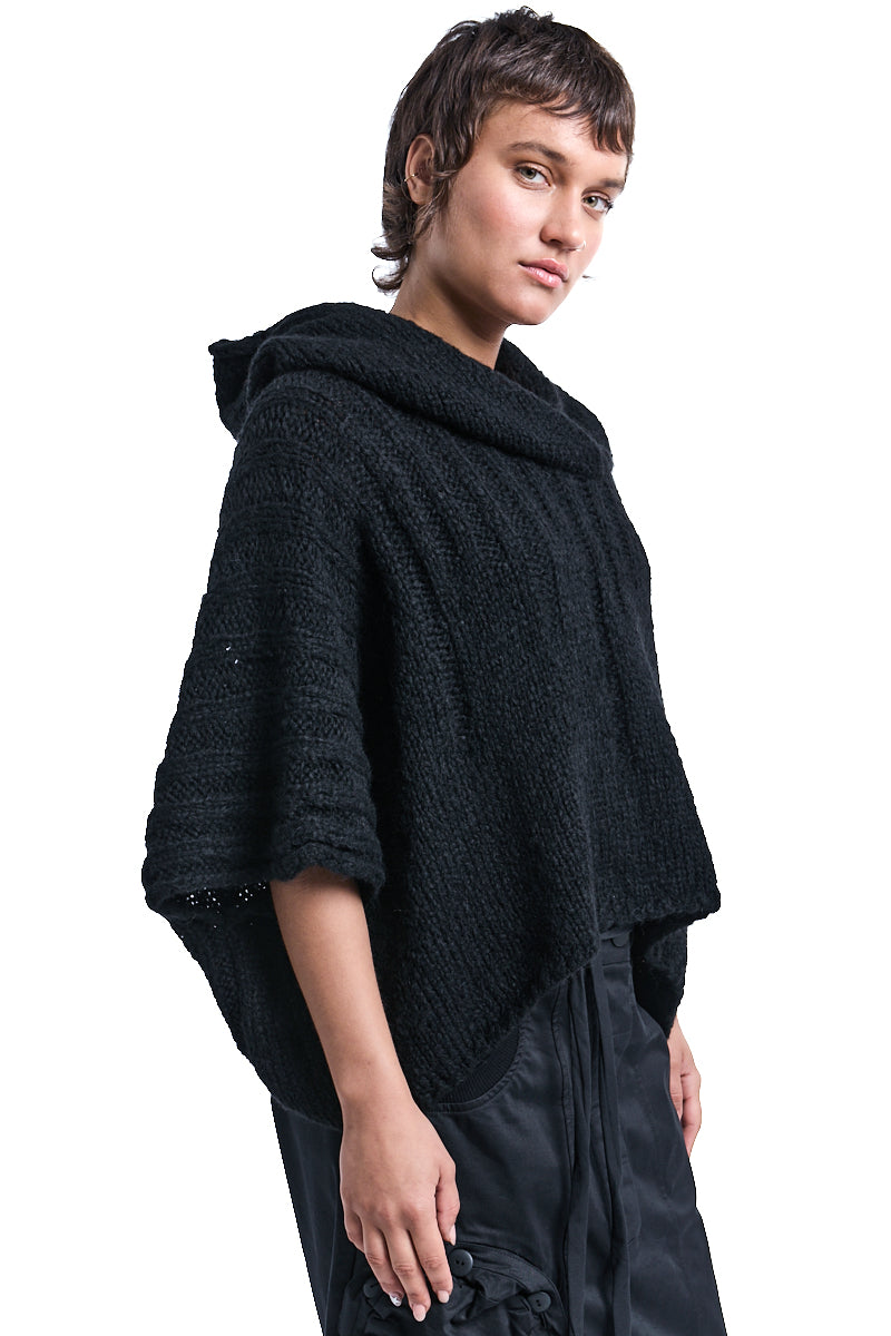 BLACK HOODED PONCHO