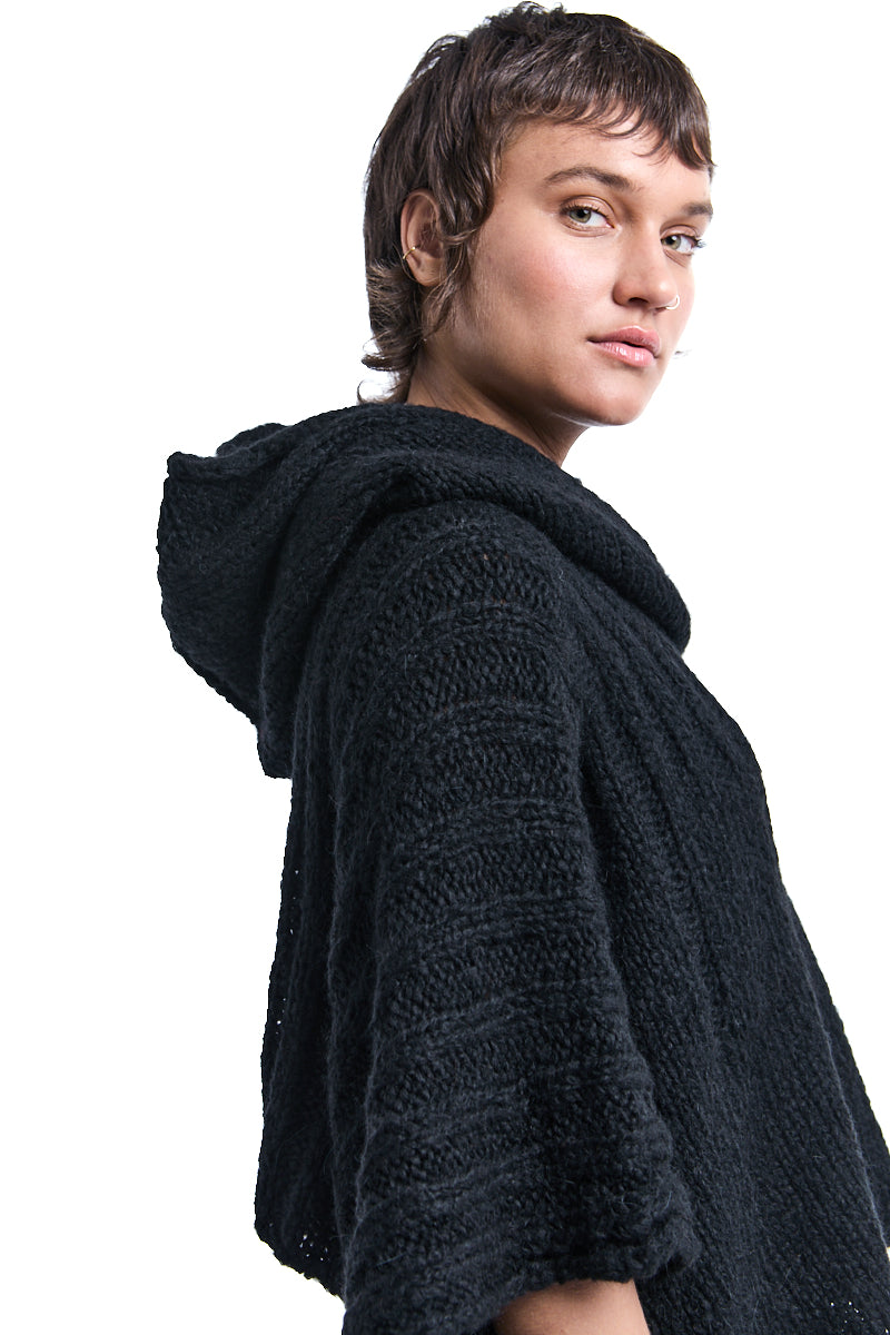 BLACK HOODED PONCHO
