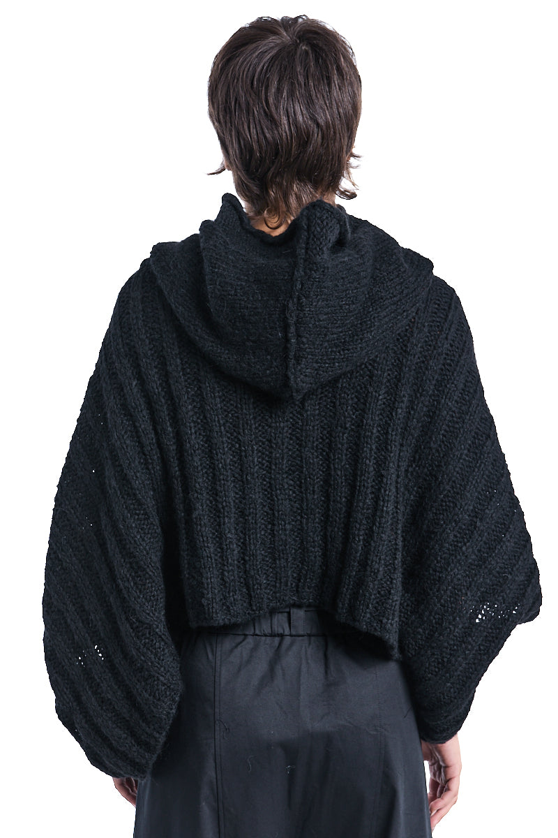 BLACK HOODED PONCHO