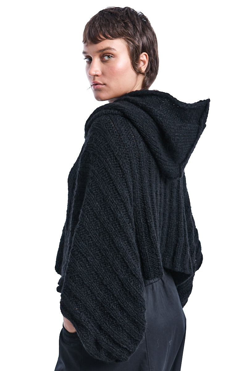 BLACK HOODED PONCHO