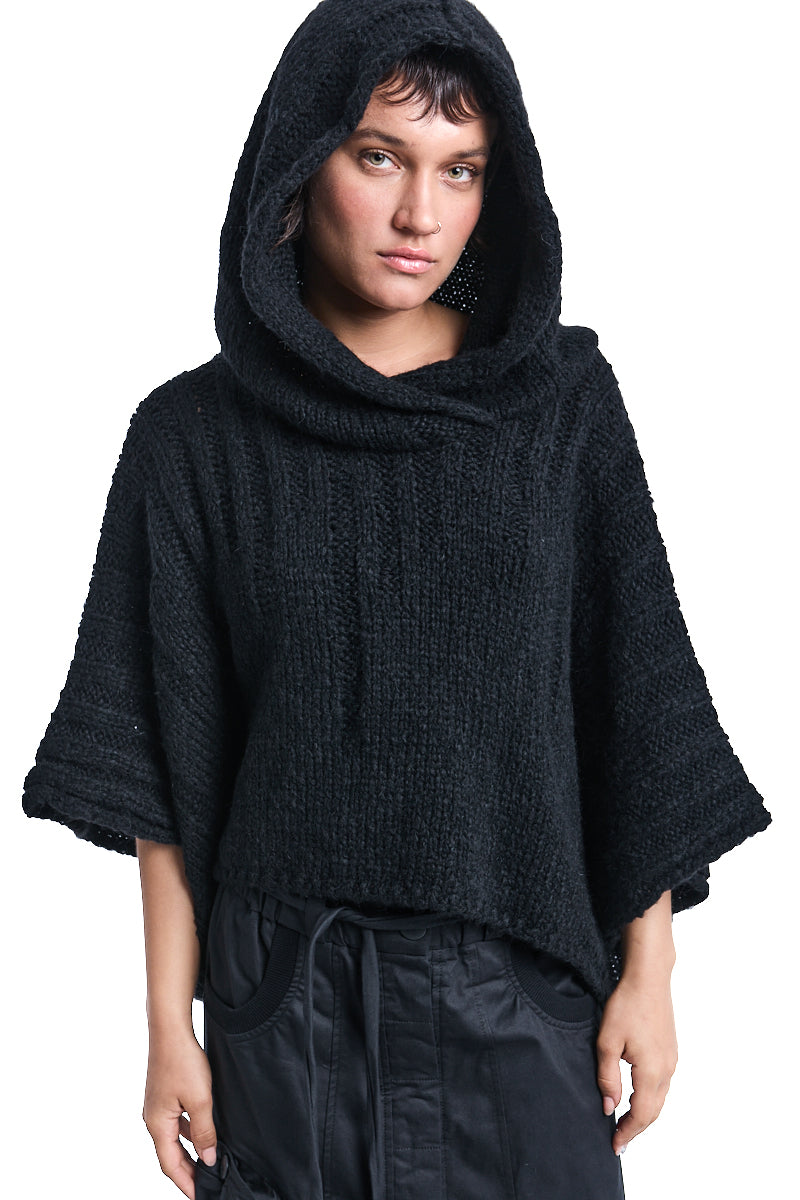 BLACK HOODED PONCHO