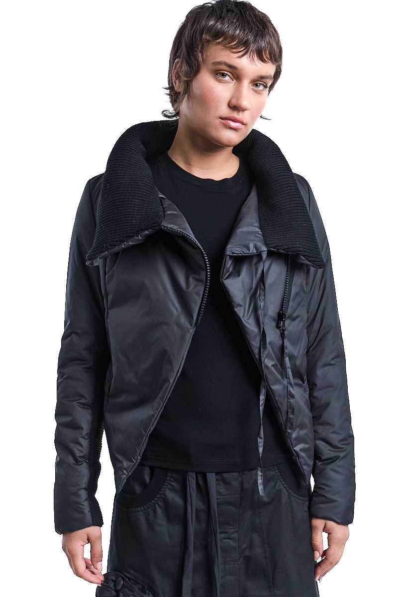 BLACK ASYMMETRIC PADDED JACKET