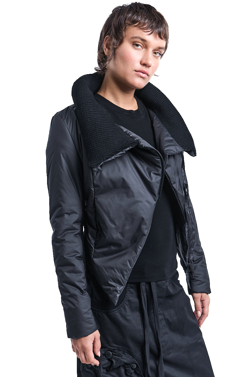 BLACK ASYMMETRIC PADDED JACKET