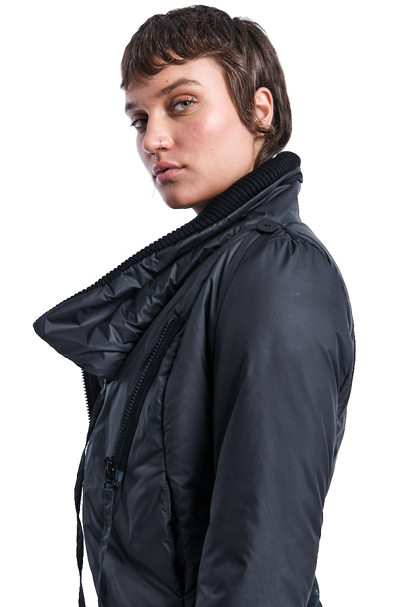 BLACK ASYMMETRIC PADDED JACKET