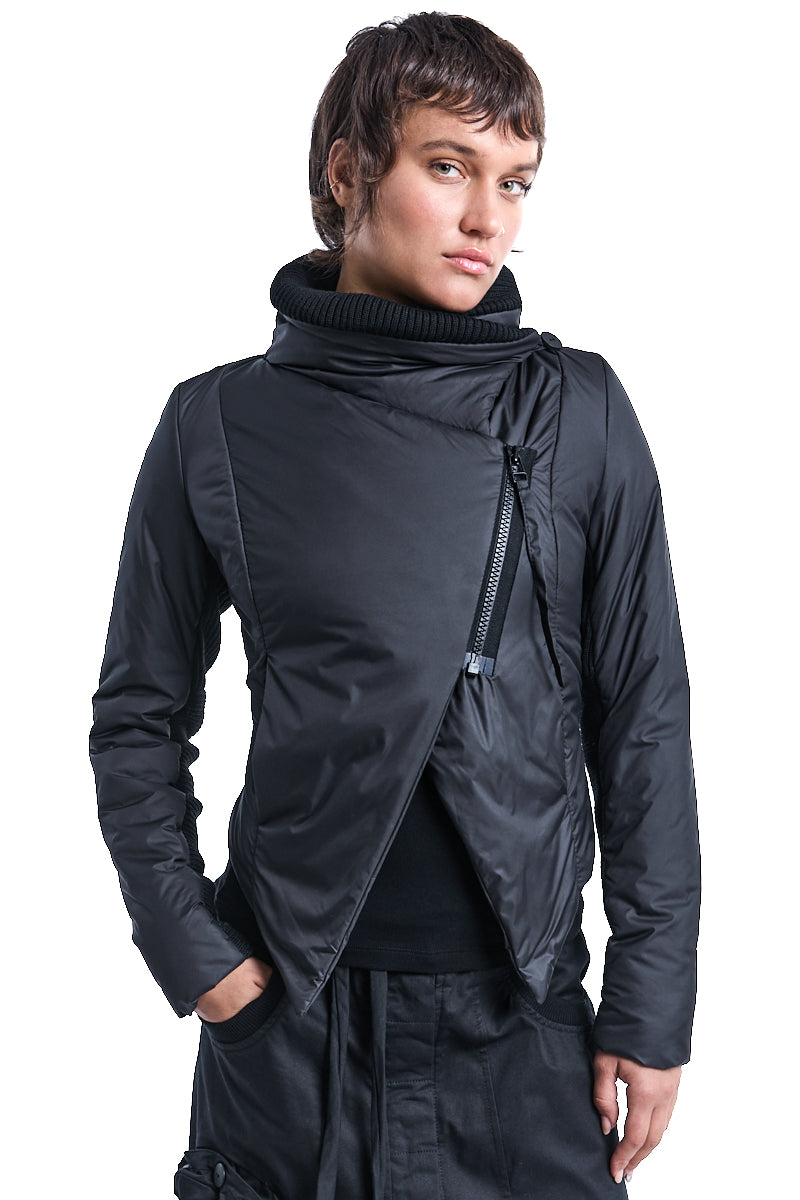 BLACK ASYMMETRIC PADDED JACKET