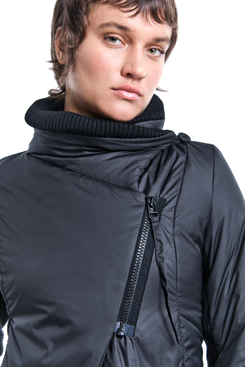 BLACK ASYMMETRIC PADDED JACKET