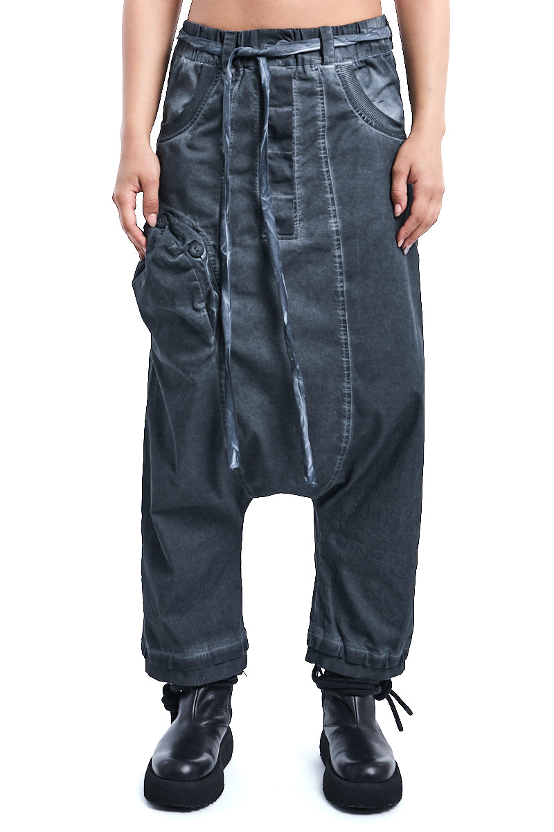 GREY OVER DROPPED CROTCH PANTS