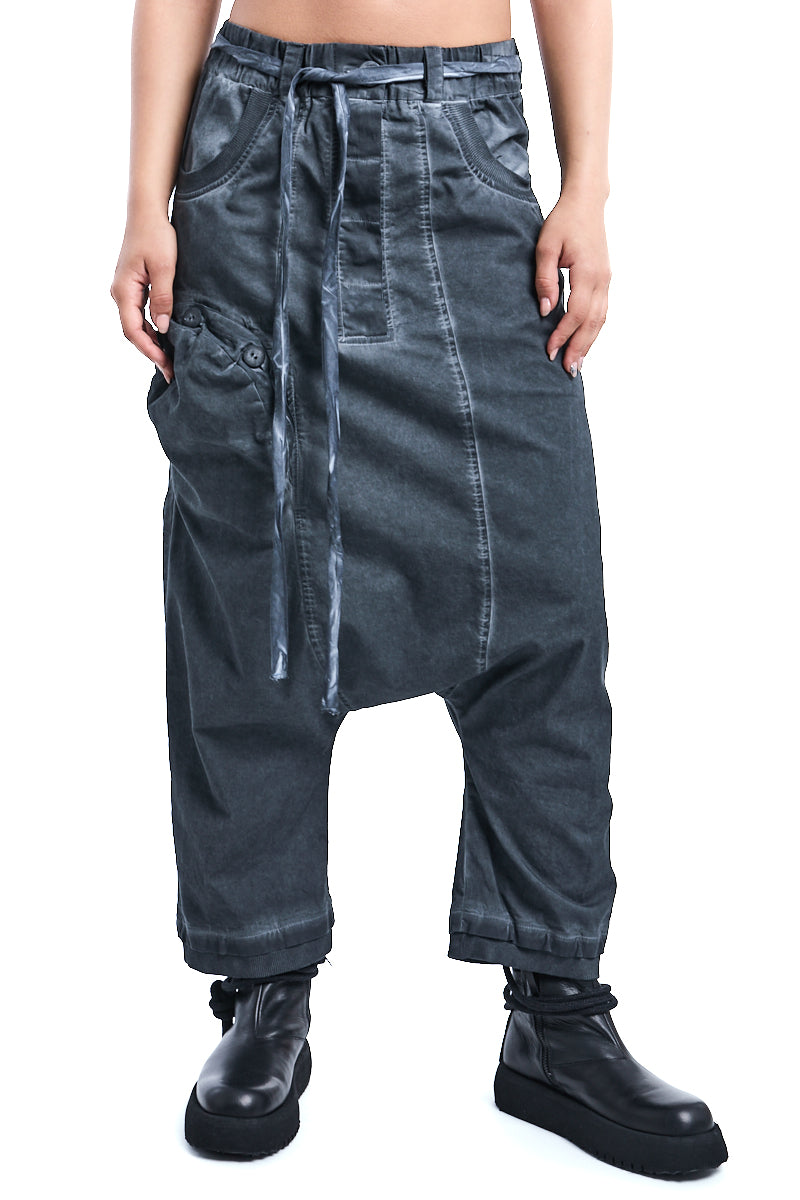 GREY OVER DROPPED CROTCH PANTS