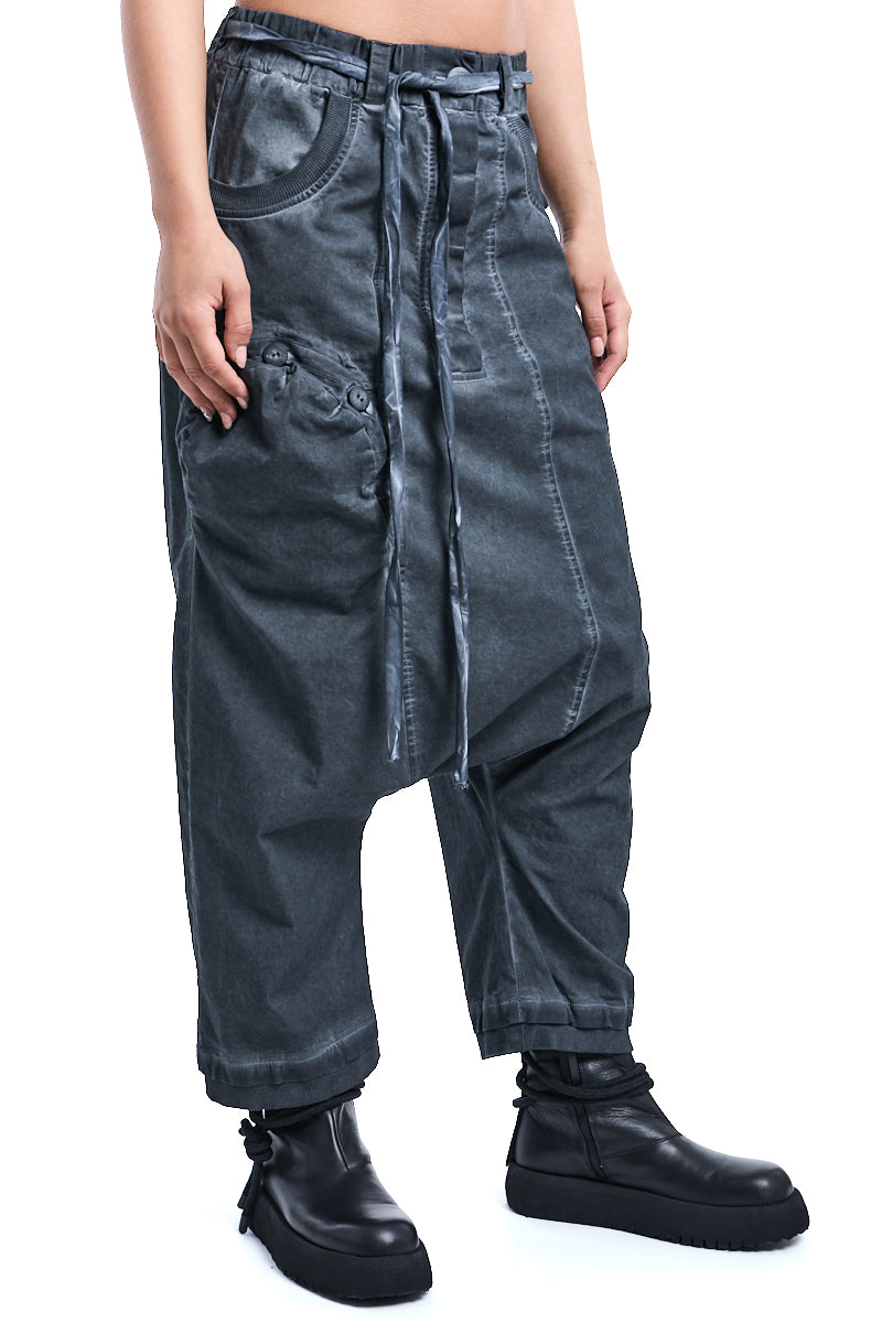 GREY OVER DROPPED CROTCH PANTS