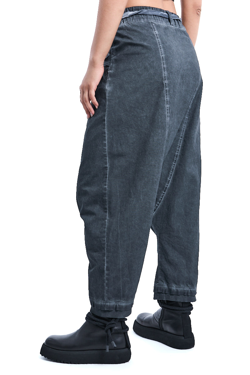 GREY OVER DROPPED CROTCH PANTS