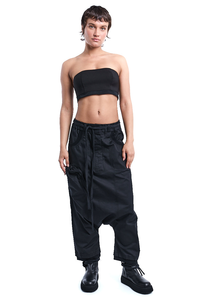 BLACK OVER DROPPED CROTCH PANTS