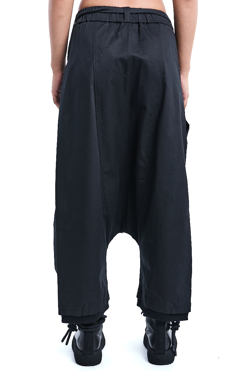 BLACK OVER DROPPED CROTCH PANTS