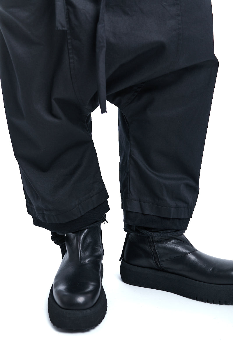 BLACK OVER DROPPED CROTCH PANTS