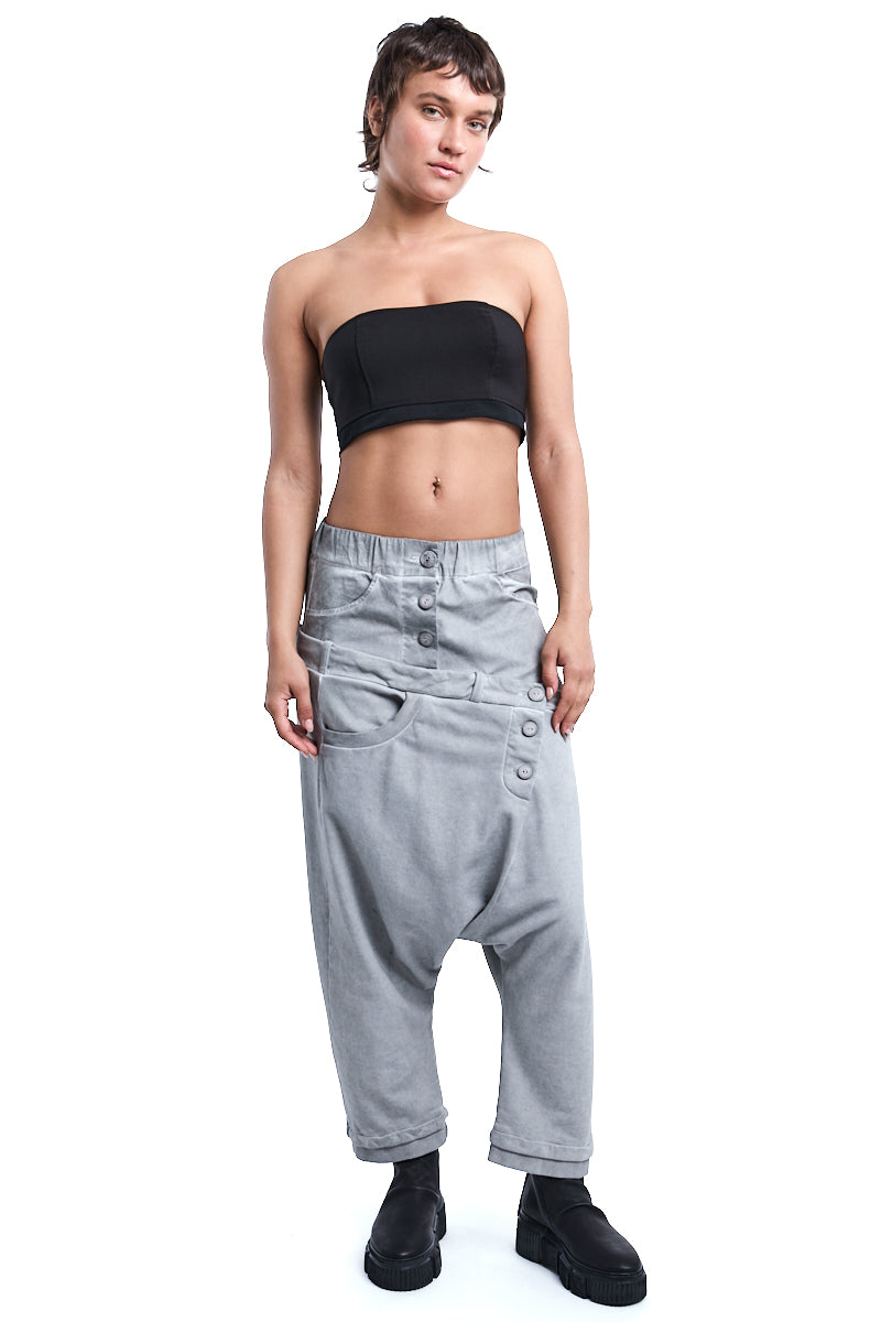PEARL MIXED FABRIC DOUBLE WAISTBAND PANTS