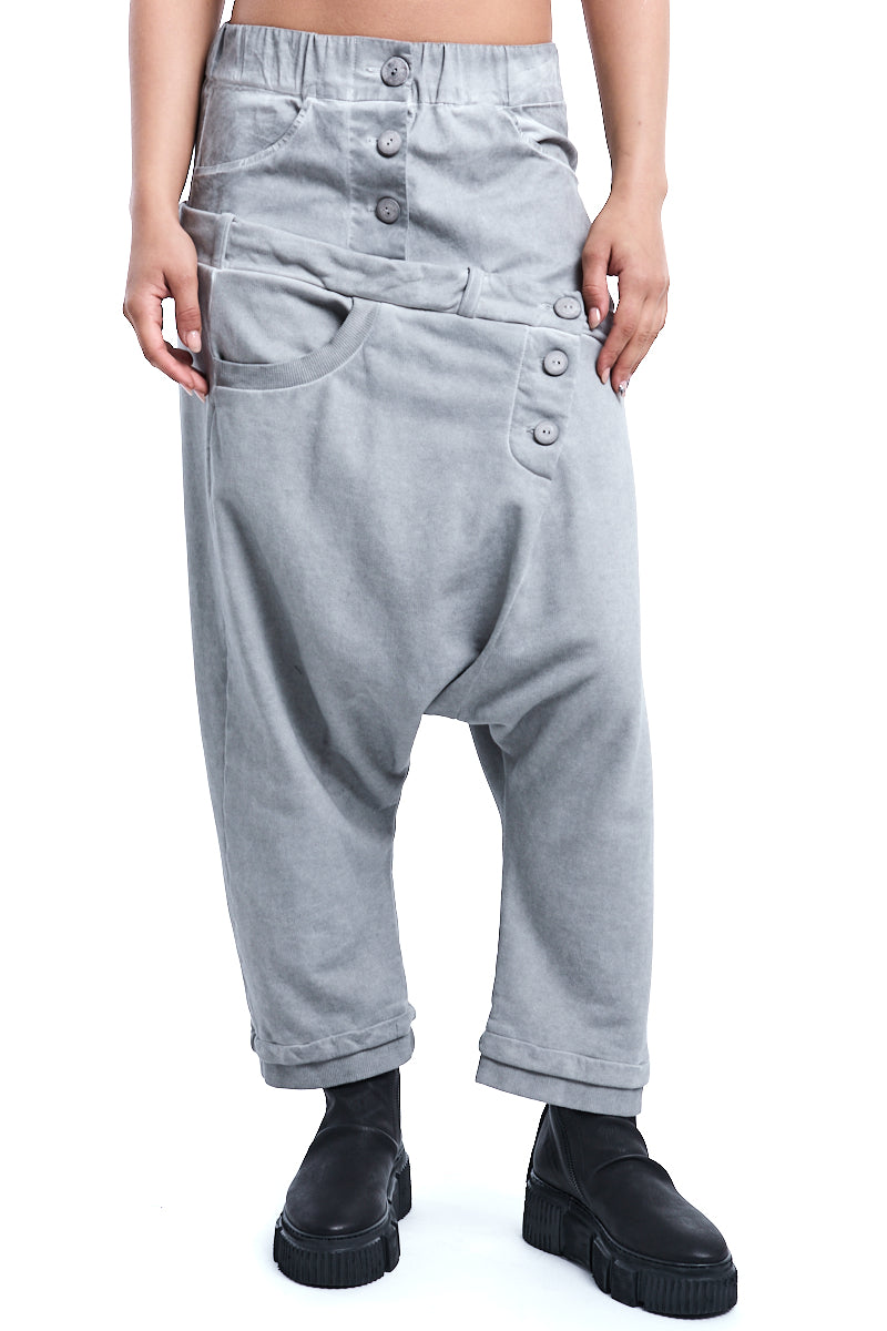 PEARL MIXED FABRIC DOUBLE WAISTBAND PANTS