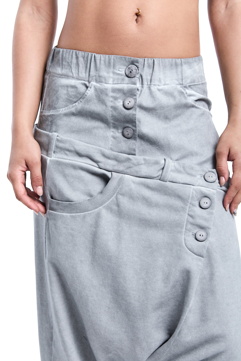 PEARL MIXED FABRIC DOUBLE WAISTBAND PANTS