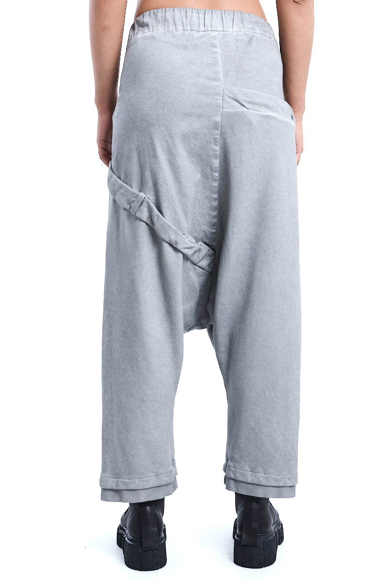 PEARL MIXED FABRIC DOUBLE WAISTBAND PANTS