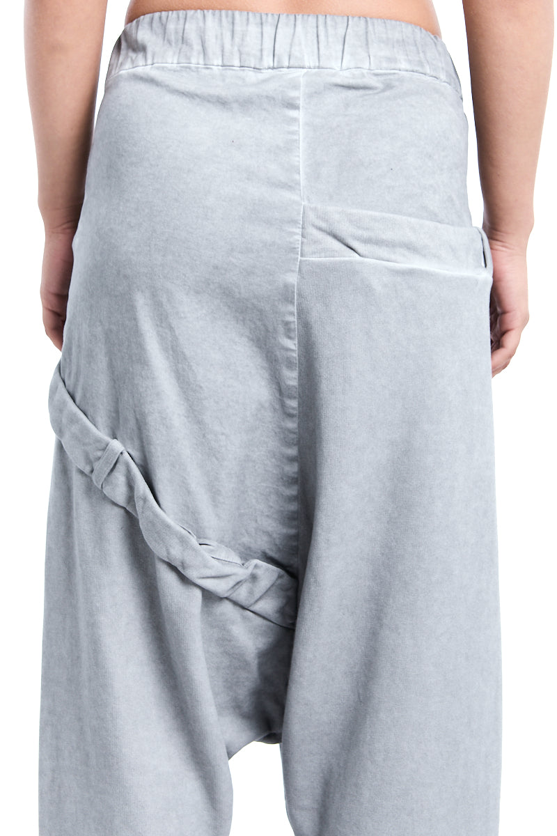 PEARL MIXED FABRIC DOUBLE WAISTBAND PANTS