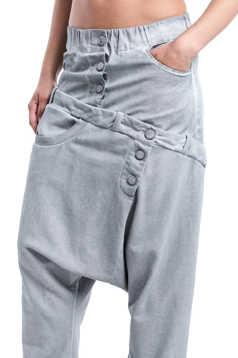 PEARL MIXED FABRIC DOUBLE WAISTBAND PANTS