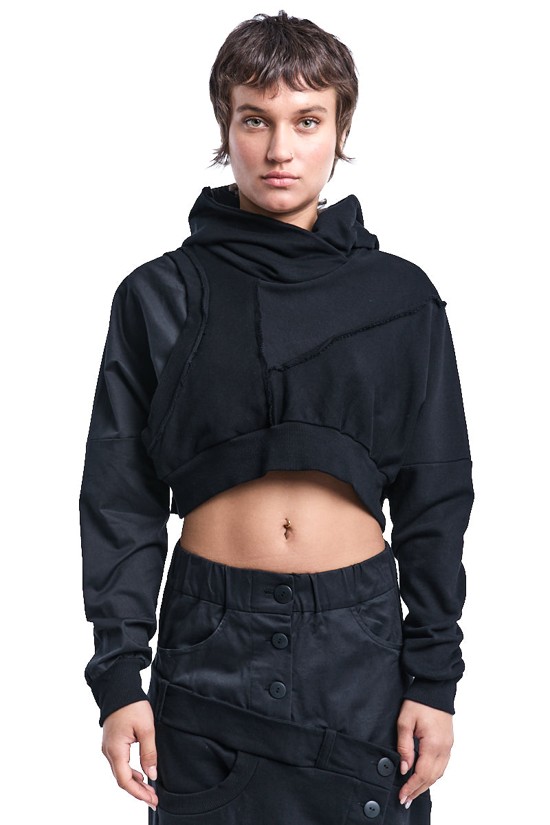 BLACK CROP HOODIE