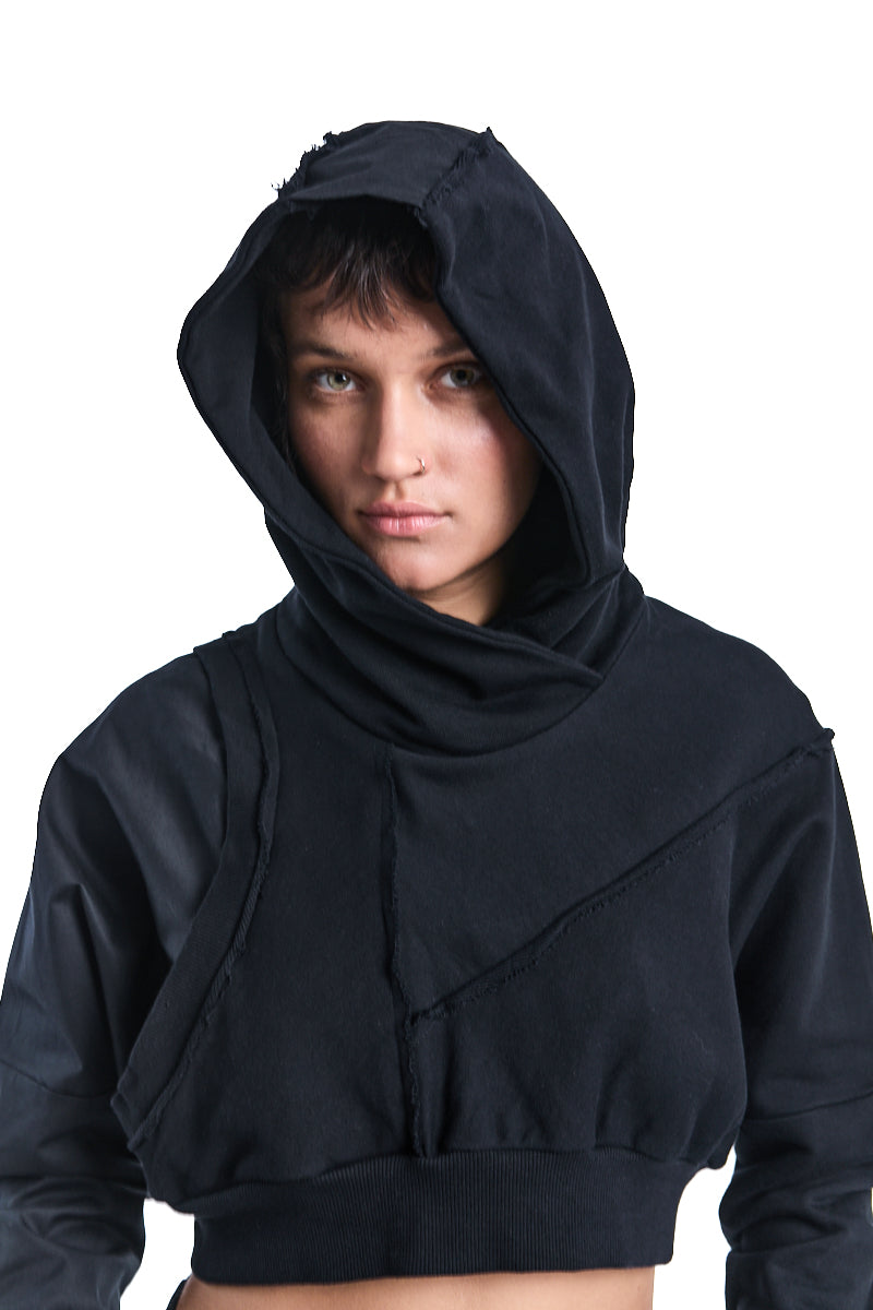 BLACK CROP HOODIE
